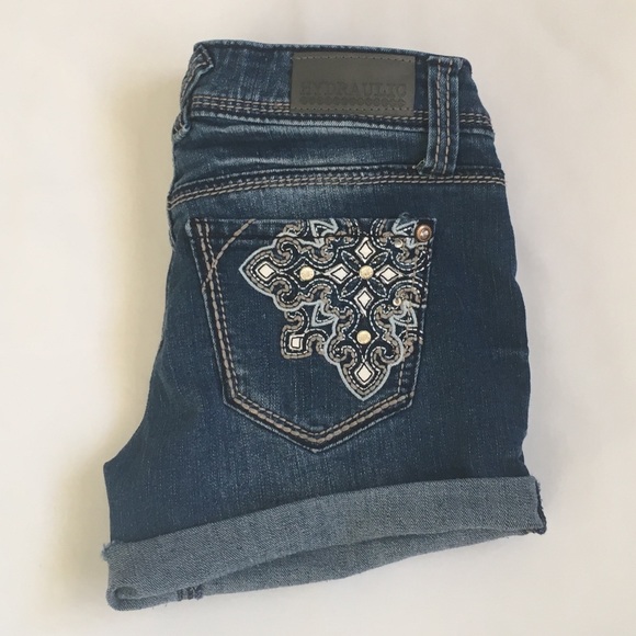 Hydraulic Pants - HYDRAULIC BLUE JEWELED CUTOFF JEAN SHORTS SIZE 1/2